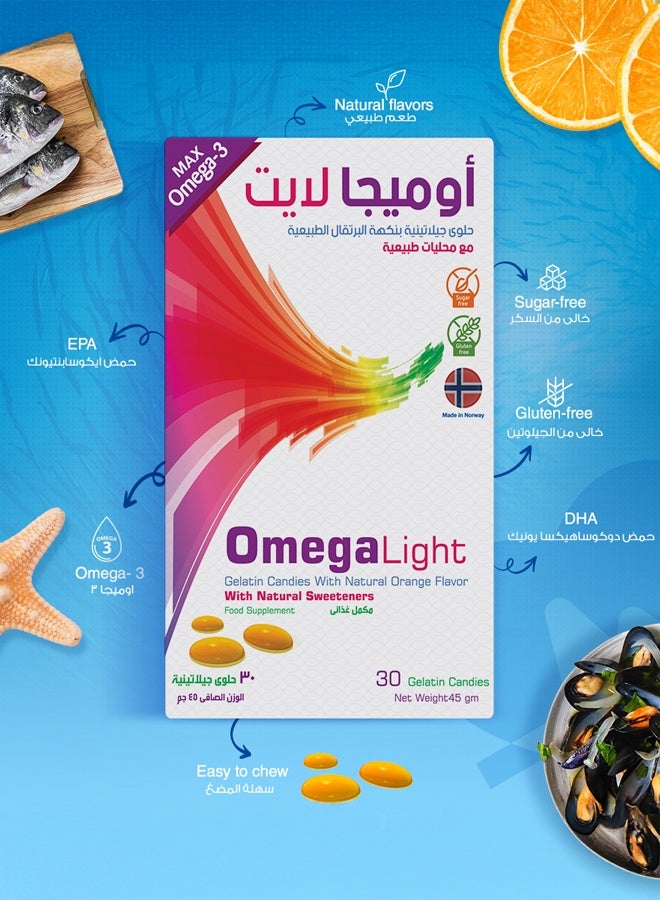 سوليندا أوميغا لايت أوميغا 3 زيت السمك 0.6 جم نكهة البرتقال 30 قطعة - Image 3