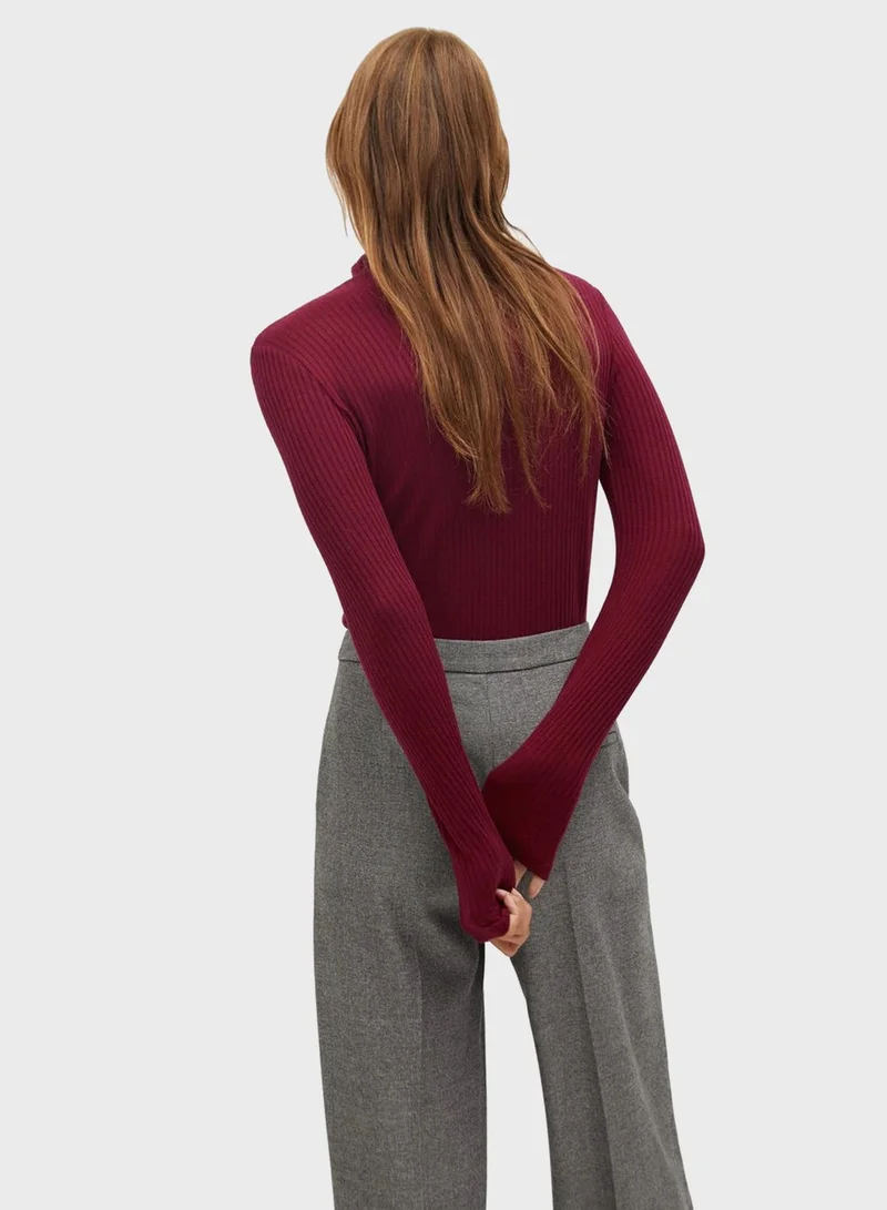 MANGO High Neck Ribbed T-Shirt