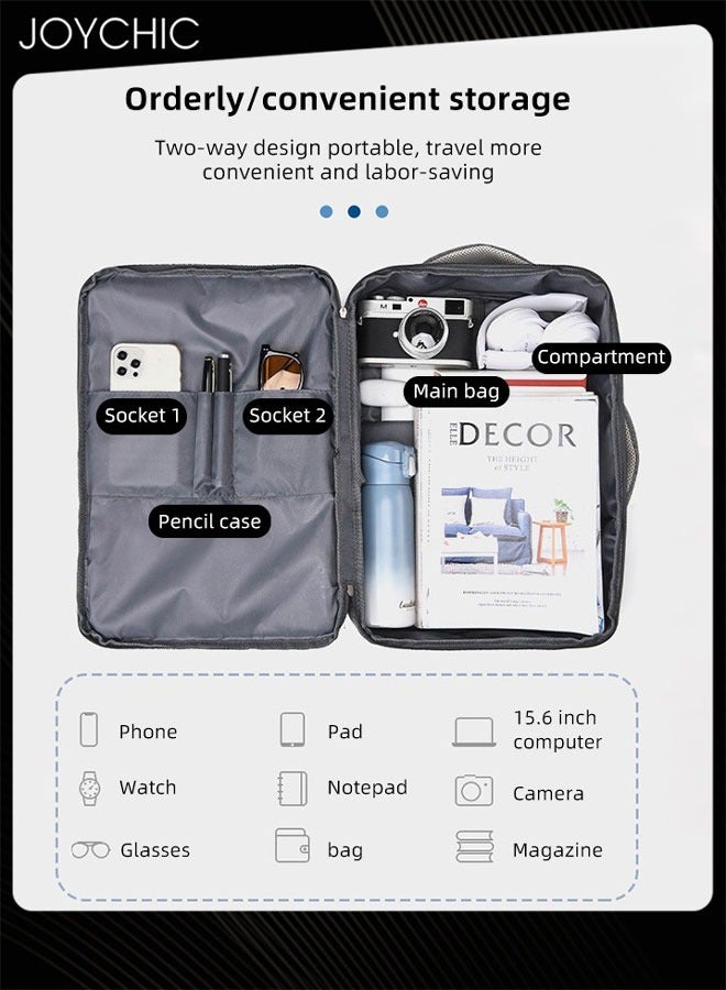 Joychic حقيبة كمبيوتر محمول كاجوال بنمط سادة بسعة كبيرة وفتحة كاملة مع منفذ شحن USB للرجال للمدرسة والمكتب والعمل والسفر مقاس 15.6 بوصة، رمادي - Image 5