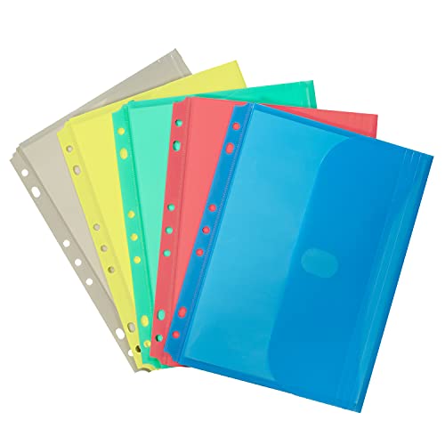C-Line Super Heavyweight Poly Mini Size Binder Pocket, 5.5 x 8.5 inches, 7-Hole Punched, Set of 3 Pockets, Color May Vary (08730) - Image 1