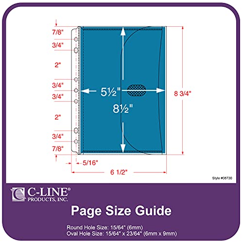 C-Line Super Heavyweight Poly Mini Size Binder Pocket, 5.5 x 8.5 inches, 7-Hole Punched, Set of 3 Pockets, Color May Vary (08730) - Image 2
