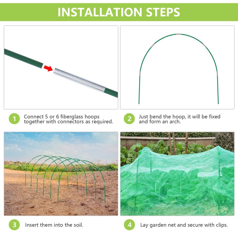 Monirsen Garden Mesh Netting Kit, 10x30FT Green Ultra Fine Mesh Netting ï¼†6 Sets of 8FT Fiberglass Garden Hoops for Raised Beds, Insect Netting Row Cover Net Protect Plants Vegetable Fruits Flowers - Image 5