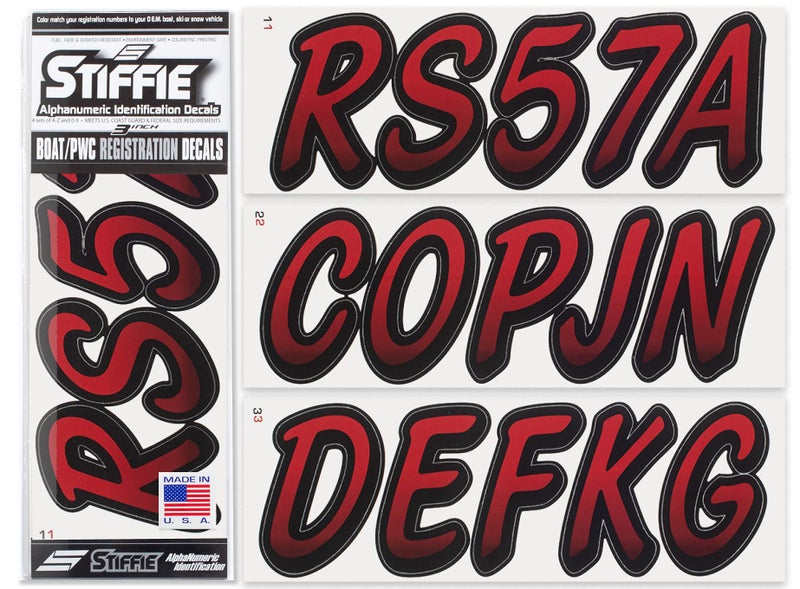 STIFFIE Whipline Burgundy/Black 3" Boat & PWC Registration Decals • Numbers Letters Stickers - Image 1