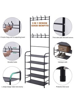 Toshionics Multifunctional 3 in 1 Entryway Coat Rack 5 Tier Hall Tree Shoe Bench Large Storage Shelfs  - Image 4
