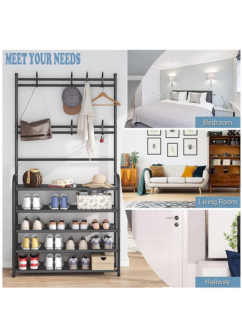 Toshionics - Multifunctional 3 in 1 Entryway Coat Rack 5 Tier Hall Tree Shoe Bench Large Storage Shelfs - Image 1