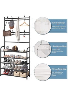 Toshionics Multifunctional 3 in 1 Entryway Coat Rack 5 Tier Hall Tree Shoe Bench Large Storage Shelfs  - Image 3