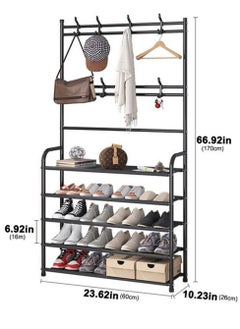 Toshionics Multifunctional 3 in 1 Entryway Coat Rack 5 Tier Hall Tree Shoe Bench Large Storage Shelfs  - Image 2