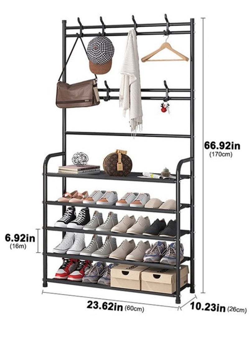 Toshionics - Multifunctional 3 in 1 Entryway Coat Rack 5 Tier Hall Tree Shoe Bench Large Storage Shelfs - Image 1