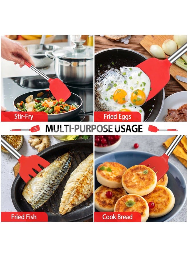 DaiRen Kitchen Pack of 4 Large Silicone Cooking Spatulas and Spoons, Slotted and Solid Stainless Steel Cooking Utensils Set, Non-stick Heat Resistant for Baking, Fried, Stir-Fry, Mixing, Serving (Red) - Image 4