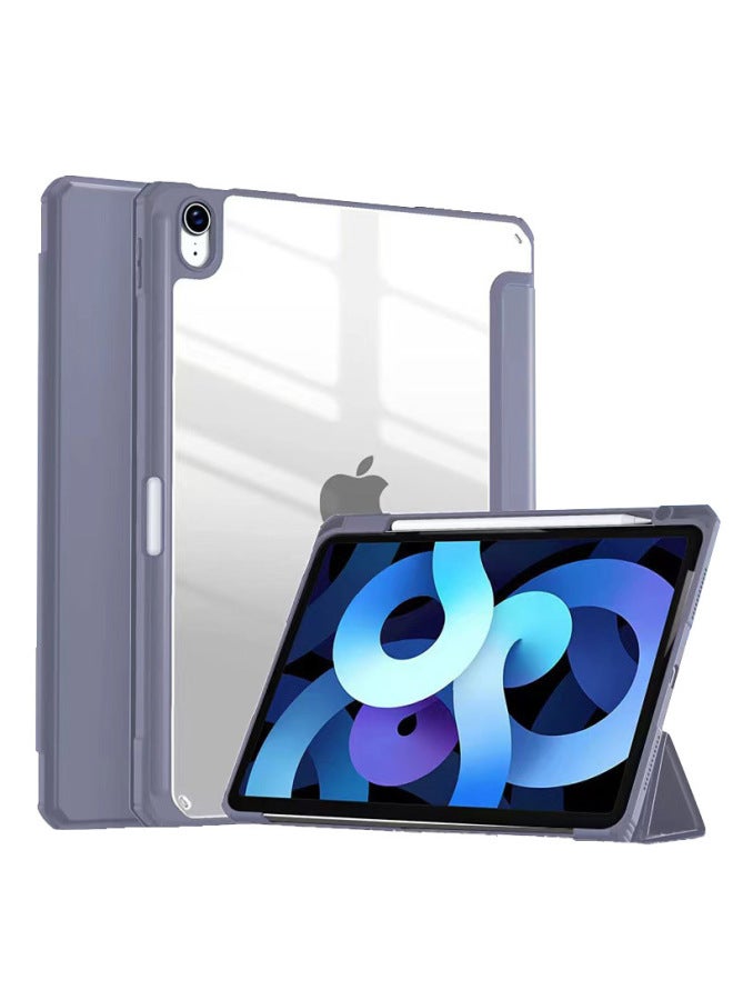 Acrylic High Transparency Anti-bend Protective Case For Ipad 2022 Pen Slot 10.2 Three-fold 10.9 Tablet Leather Cover-Color:Lavender-Applicable Model:IPAD 10.2(2019/2020/2021) - Image 2