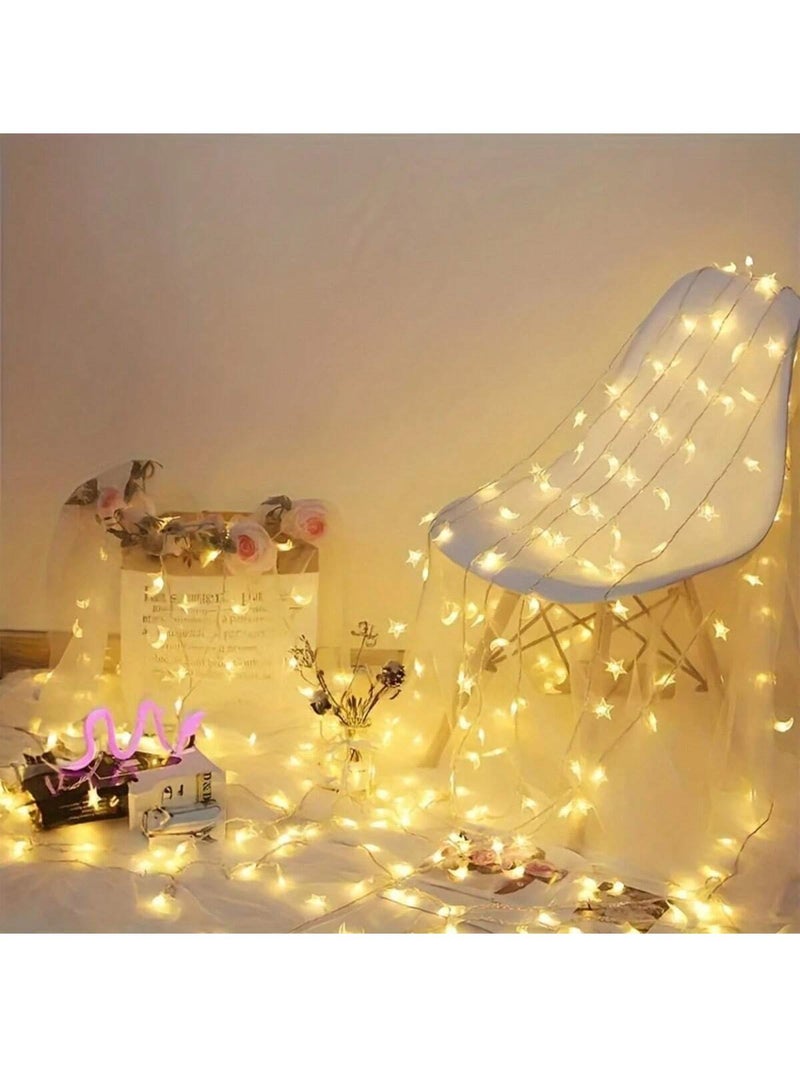 زينه رمضان اضاءة بشكل هلال ونجوم مضيئة بطول 3 متر لإضاءة رمضانية دافئة - زينه رمضان للمنازل و الحفلات - Image 4