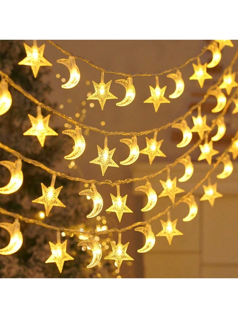 زينه رمضان اضاءة بشكل هلال ونجوم مضيئة بطول 3 متر لإضاءة رمضانية دافئة - زينه رمضان للمنازل و الحفلات - Image 1