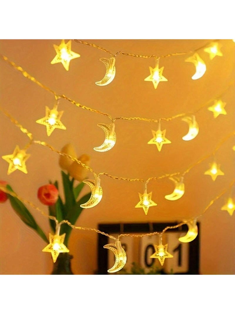 زينه رمضان اضاءة بشكل هلال ونجوم مضيئة بطول 3 متر لإضاءة رمضانية دافئة - زينه رمضان للمنازل و الحفلات - Image 2