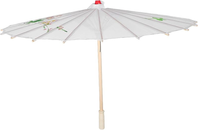 Antique Style White Silk Parasol Umbrella 76cm Traditional Chinese Dance Prop For Women Wedding Photography - Image 1