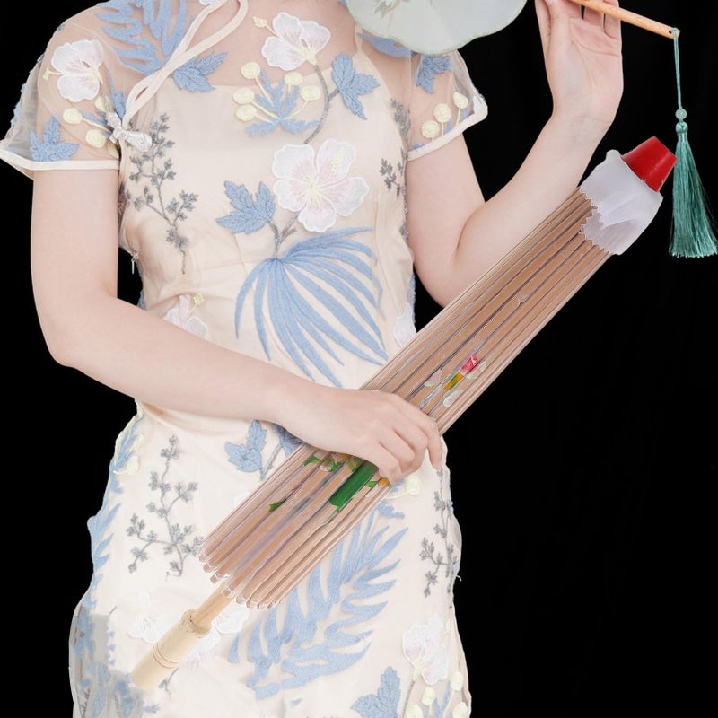 Antique Style White Silk Parasol Umbrella 76cm Traditional Chinese Dance Prop For Women Wedding Photography - Image 5