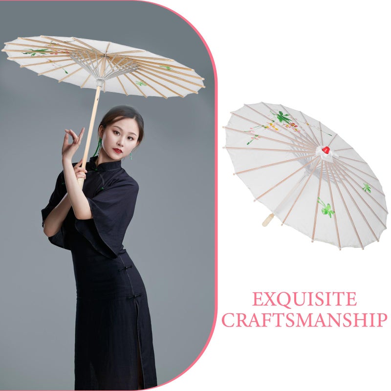 Antique Style White Silk Parasol Umbrella 76cm Traditional Chinese Dance Prop For Women Wedding Photography - Image 4