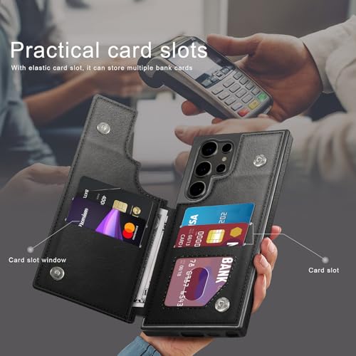 DJDUCK Designed for Samsung Galaxy S25 Ultra Case Wallet with Card Holder, [Magnetic Clasp Cover] [RFID Blocking Leather Protection] Shockproof Women Men Cases for Samsung S25 Ultra Black - Image 3