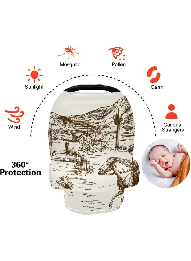 سيجوا xigua Soft Baby Car Seat Covers Canopy for Infants Strollers Canopies for Newborns Babies Nursing Apron Cover for Breastfeeding, Western Desert Cowboy - Image 4