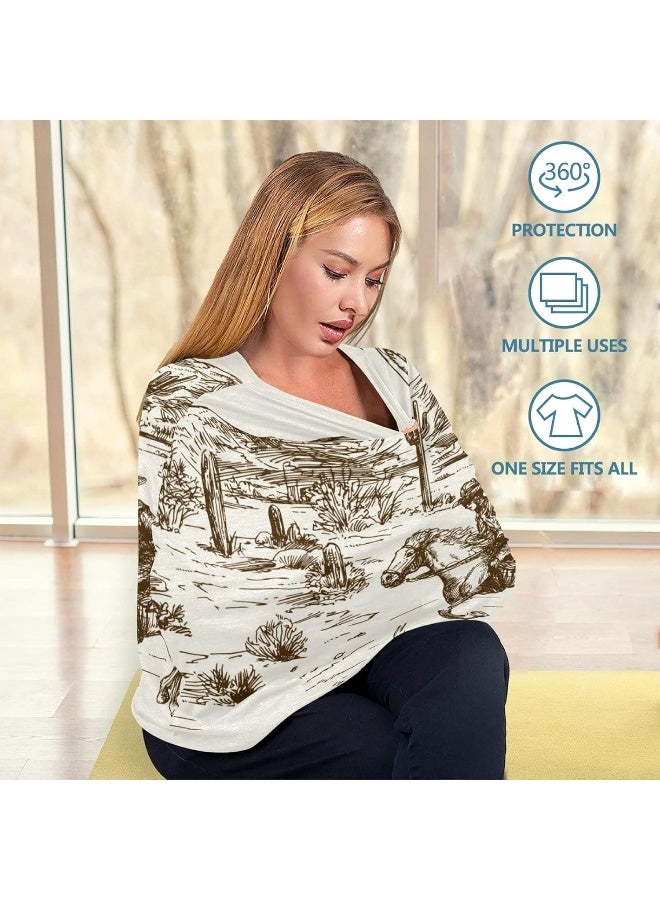 سيجوا xigua Soft Baby Car Seat Covers Canopy for Infants Strollers Canopies for Newborns Babies Nursing Apron Cover for Breastfeeding, Western Desert Cowboy - Image 5
