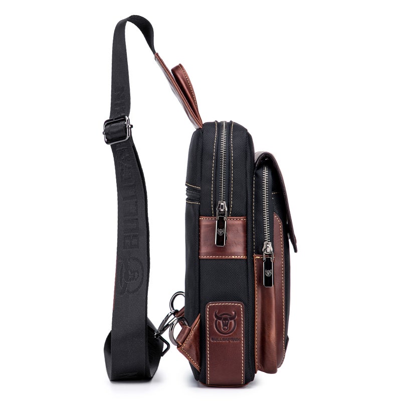 BULLCAPTAIN Men Leather Sling Bag Casual Chest Bag Pack Crossbody Bag Sling Backpack Travel Shoulder Backpack - Image 5