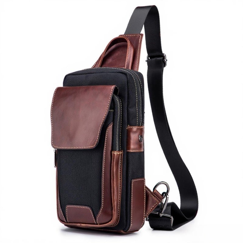 BULLCAPTAIN Men Leather Sling Bag Casual Chest Bag Pack Crossbody Bag Sling Backpack Travel Shoulder Backpack - Image 1