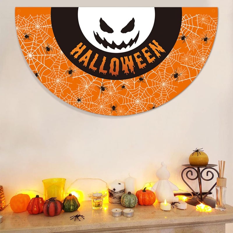 comfrt Halloween Bunting Flags Decor, Halloween Fan-Shaped Flag Hanging Flag, Halloween Decoration Half-Circle Flag, Halloween Ghost Flag for Garden Yard, 45x90cm - Image 2
