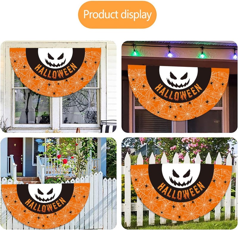 comfrt Halloween Bunting Flags Decor, Halloween Fan-Shaped Flag Hanging Flag, Halloween Decoration Half-Circle Flag, Halloween Ghost Flag for Garden Yard, 45x90cm - Image 5