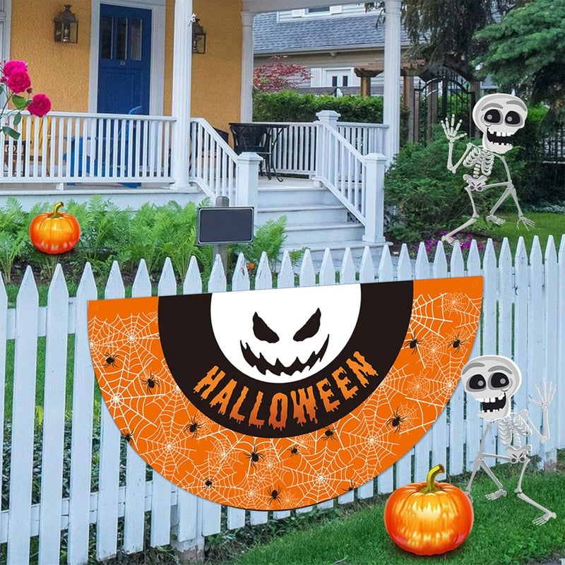 comfrt Halloween Bunting Flags Decor, Halloween Fan-Shaped Flag Hanging Flag, Halloween Decoration Half-Circle Flag, Halloween Ghost Flag for Garden Yard, 45x90cm - Image 4