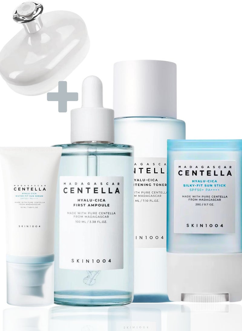 SKIN1004 Madagascar Centella Hyalu-Cica Full Skincare Set: SPF50+ Sun Serum, Brightening Toner, Protective Sun Stick, and Nourishing First Ampoule 380ml - Image 1