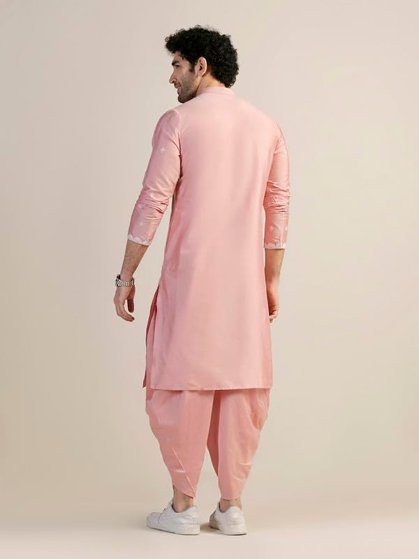KISAH Kurta for Men – Thread Embroidery Cotton Blend Kurta | Ethnic & Casual Wear for Festivals, Parties & Office Pink - Image 4
