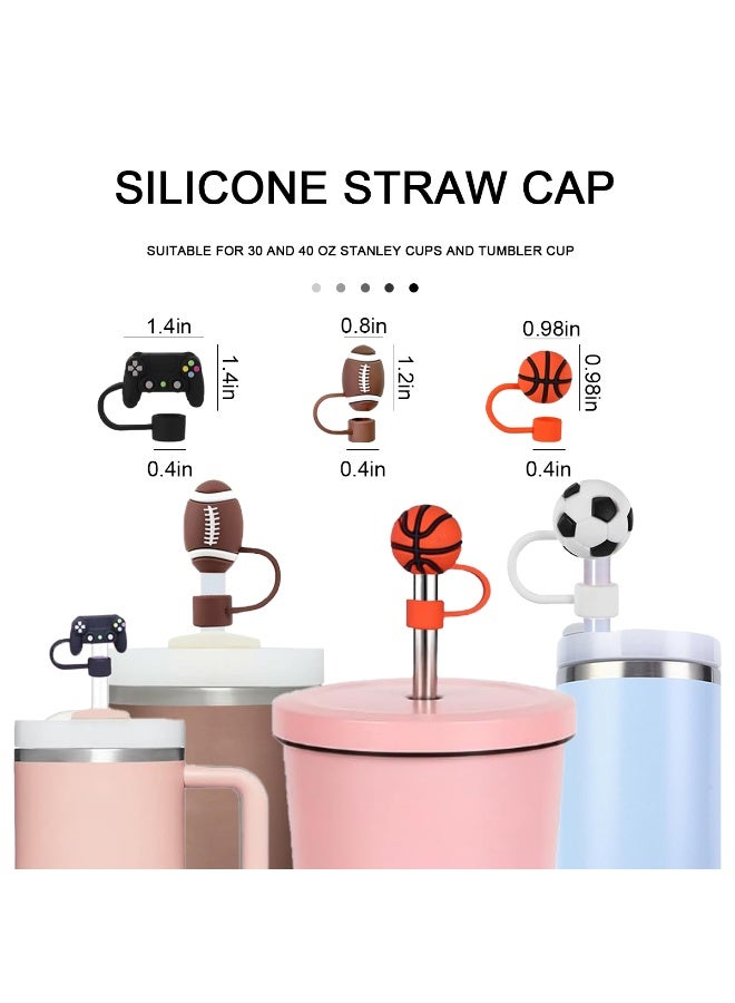 ACYYH SportsCaps Sports-Themed Silicone Straw Caps, 6-Pack,  Baseball Football Basketball Soccer Game Controller Design, Reusable Spray-Proof Drink Toppers - Image 2