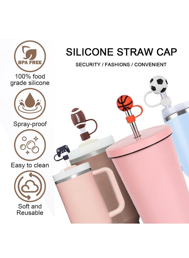 ACYYH SportsCaps Sports-Themed Silicone Straw Caps, 6-Pack,  Baseball Football Basketball Soccer Game Controller Design, Reusable Spray-Proof Drink Toppers - Image 5