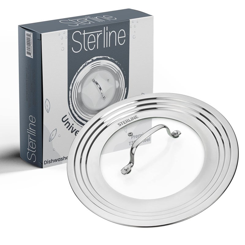 Sterline Large Universal LidFits 8 12 Inch CookwareTempered Glass Top with Steam Vent for Pots Frying PanStainless Steel Replacement Pot Lid for Kitchen Organizing Space Saving