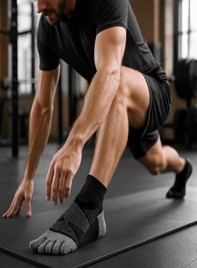 برو بيروس جوارب يوغا رجالية من بروبيروس®، 3 أزواج، 5 أصابع، قطن ماص للرطوبة، نعل مانع للانزلاق، جوارب رياضية للكاحل للتمارين والجري واليوغا، مقاس كبير، رمادي، قابلة للتهوية، لا تسبب البثور، ملابس رياضية أنيقة - Image 3