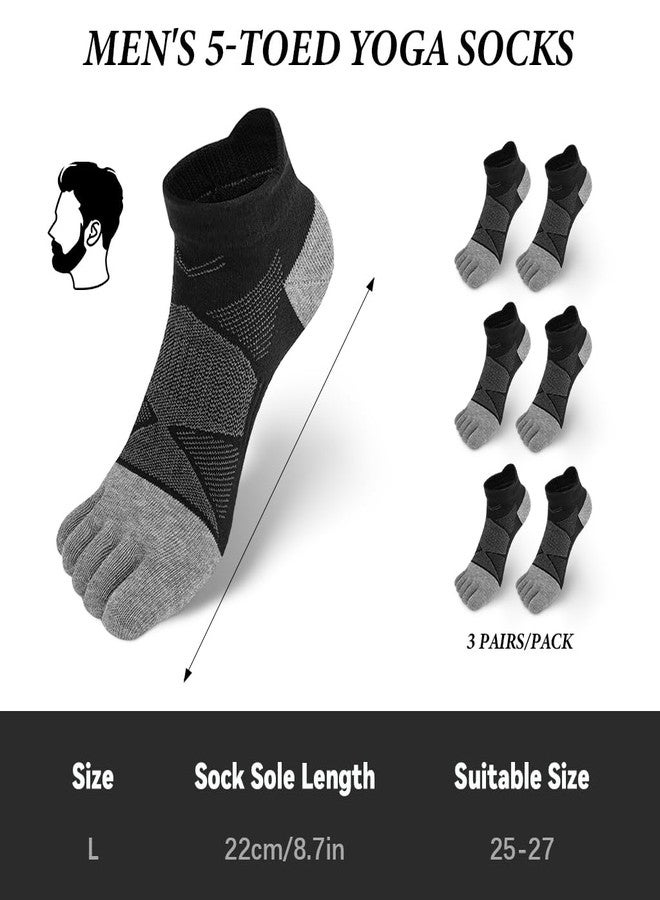 برو بيروس جوارب يوغا رجالية من بروبيروس®، 3 أزواج، 5 أصابع، قطن ماص للرطوبة، نعل مانع للانزلاق، جوارب رياضية للكاحل للتمارين والجري واليوغا، مقاس كبير، رمادي، قابلة للتهوية، لا تسبب البثور، ملابس رياضية أنيقة - Image 4