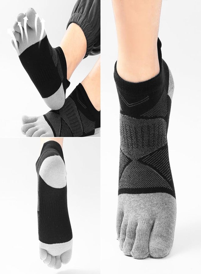 برو بيروس جوارب يوغا رجالية من بروبيروس®، 3 أزواج، 5 أصابع، قطن ماص للرطوبة، نعل مانع للانزلاق، جوارب رياضية للكاحل للتمارين والجري واليوغا، مقاس كبير، رمادي، قابلة للتهوية، لا تسبب البثور، ملابس رياضية أنيقة - Image 2