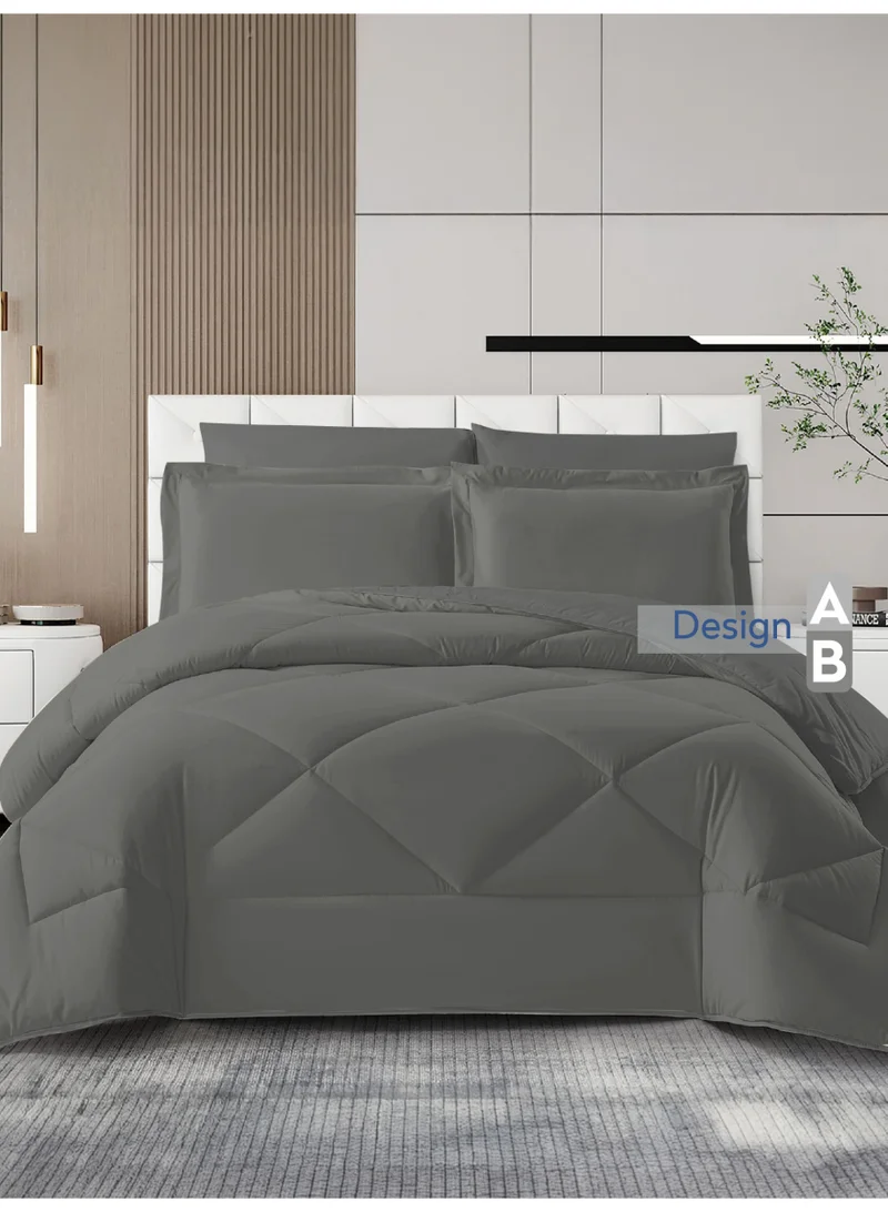 Donetella KING 6pcs (200x200) Bedding Comforter Set, King Size Fits 200x200 cm - 6-Pcs Solid Quilted Bed Set, Microfiber Fabric - 1 Comforter, 1 Fitted Sheet, 2 Pillow Shams, 2 Pillowcases  | Best Price UAE