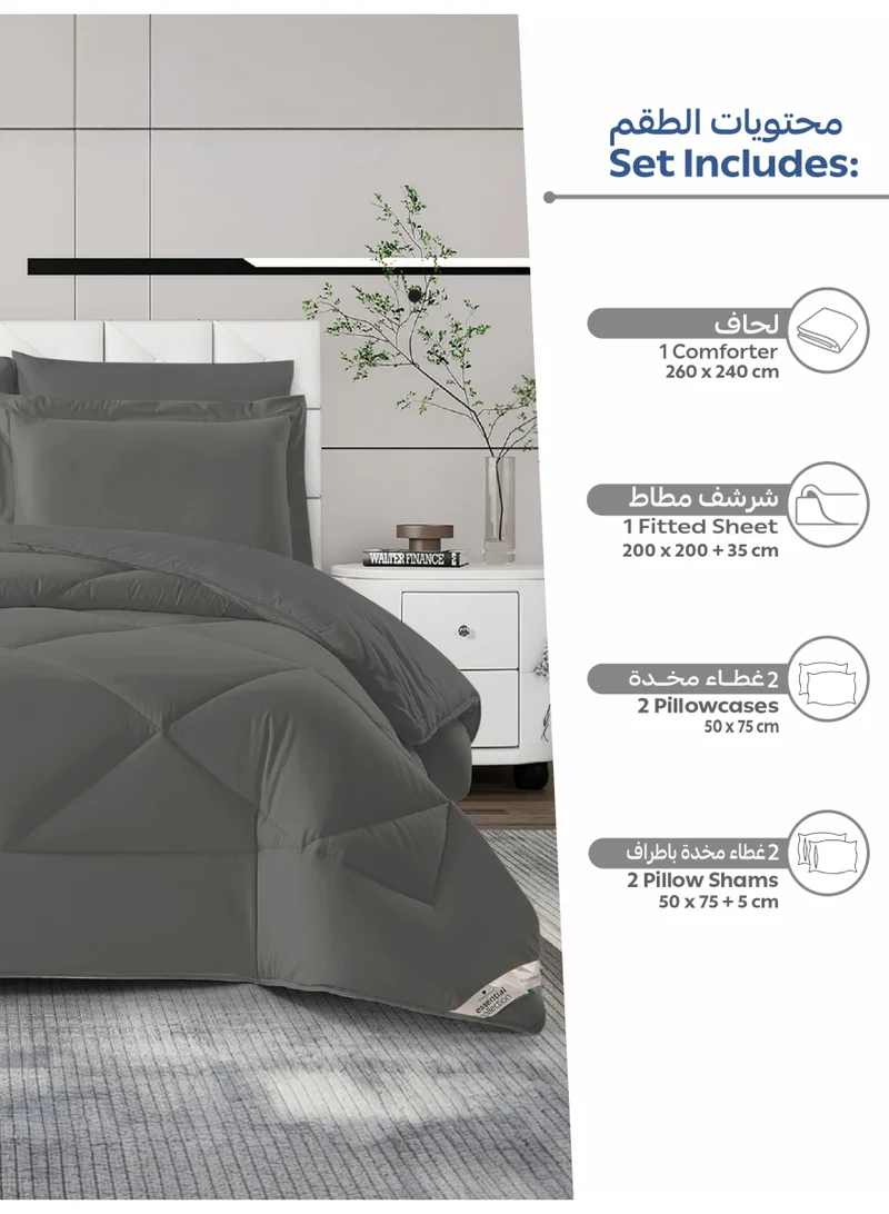 Donetella KING 6pcs (200x200) Bedding Comforter Set, King Size Fits 200x200 cm - 6-Pcs Solid Quilted Bed Set, Microfiber Fabric - 1 Comforter, 1 Fitted Sheet, 2 Pillow Shams, 2 Pillowcases  | Best Price UAE