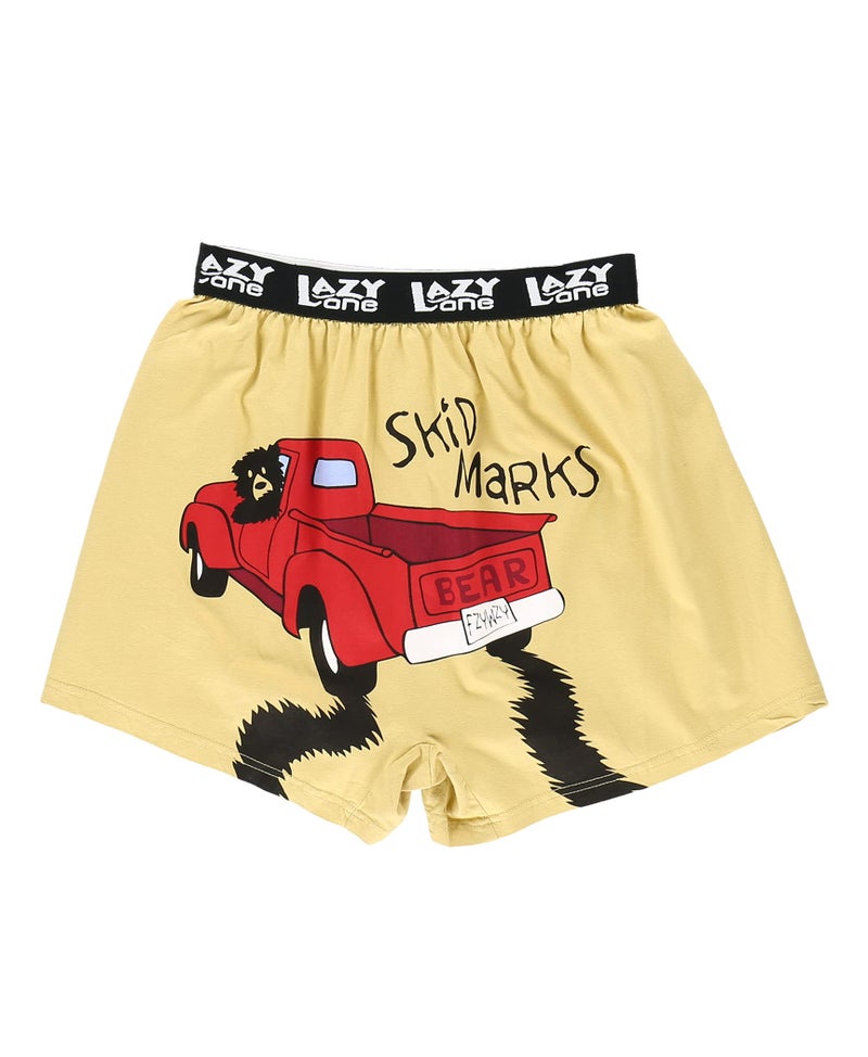 Lazy One Funny Animal Boxers, Novelty Boxer Shorts, Humorous Underwear, Gag Gifts for Men, Bear, Truck (Skid Marks, LARGE) - Image 1