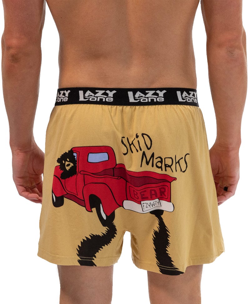 Lazy One Funny Animal Boxers, Novelty Boxer Shorts, Humorous Underwear, Gag Gifts for Men, Bear, Truck (Skid Marks, LARGE) - Image 3