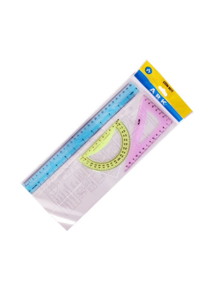 ARK 3-Piece Geometry Set (Triangle + 30cm Ruler + Protractor) Multicolor - Ark 026 - Image 2