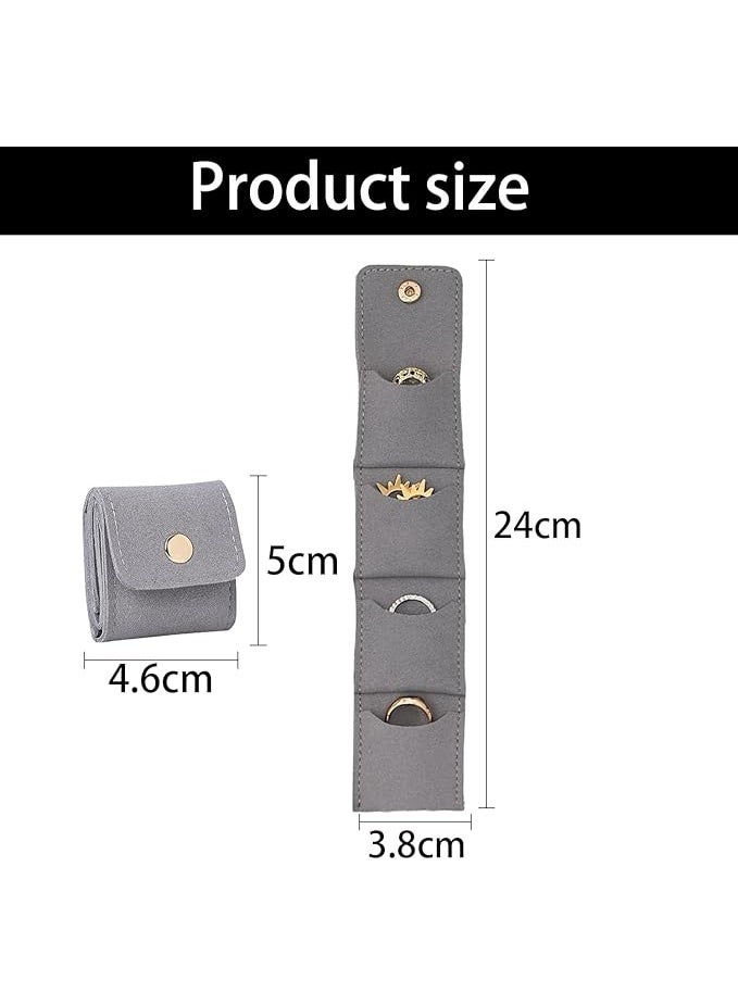 حقيبة مجوهرات صغيرة للسفر، حقيبة مجوهرات صغيرة للسفر مع مشبك، حقيبة مجوهرات محمولة لتنظيم المجوهرات أثناء السفر، صندوق مجوهرات صغير قابل للطي للأقراط والخواتم والقلائد (قطعة واحدة) (رمادي) - Image 4