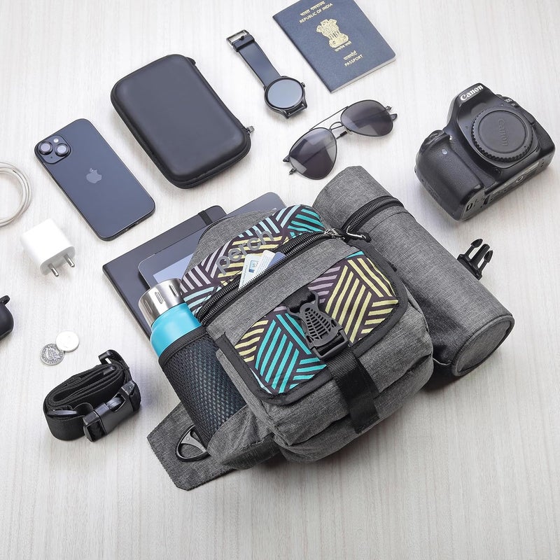 perch حقيبة خصر مع حامل زجاجة معزول (ساخن وبارد) قابل للفصل - حقيبة سفر متعددة الاستخدامات للرجال - مثالية للمشي لمسافات طويلة، والتجوال، والتخييم - مقاومة للماء (رمادي) - Image 4