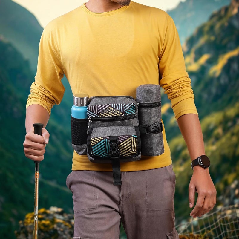perch حقيبة خصر مع حامل زجاجة معزول (ساخن وبارد) قابل للفصل - حقيبة سفر متعددة الاستخدامات للرجال - مثالية للمشي لمسافات طويلة، والتجوال، والتخييم - مقاومة للماء (رمادي) - Image 5
