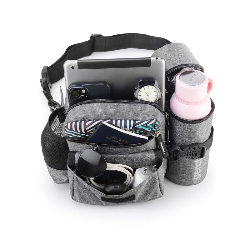 perch حقيبة خصر مع حامل زجاجة معزول (ساخن وبارد) قابل للفصل - حقيبة سفر متعددة الاستخدامات للرجال - مثالية للمشي لمسافات طويلة، والتجوال، والتخييم - مقاومة للماء (رمادي) - Image 3