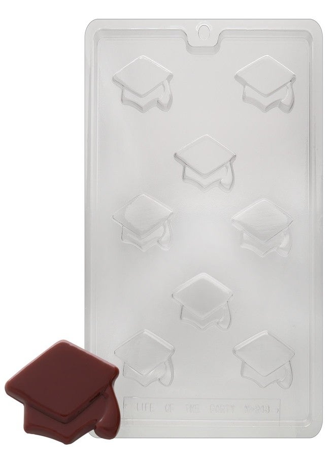 CybrTrayd Chocolate Candy Mold - Bite Size Graduation Caps - 8 Cavities 1-7/8” x 1-3/8” x 1/8” - For Candy, Cookies, Chocolate, Soap & Plaster - Includes Instructions - Image 1