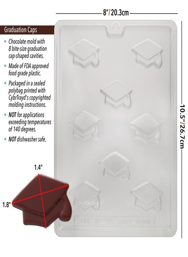 CybrTrayd Chocolate Candy Mold - Bite Size Graduation Caps - 8 Cavities 1-7/8” x 1-3/8” x 1/8” - For Candy, Cookies, Chocolate, Soap & Plaster - Includes Instructions - Image 2