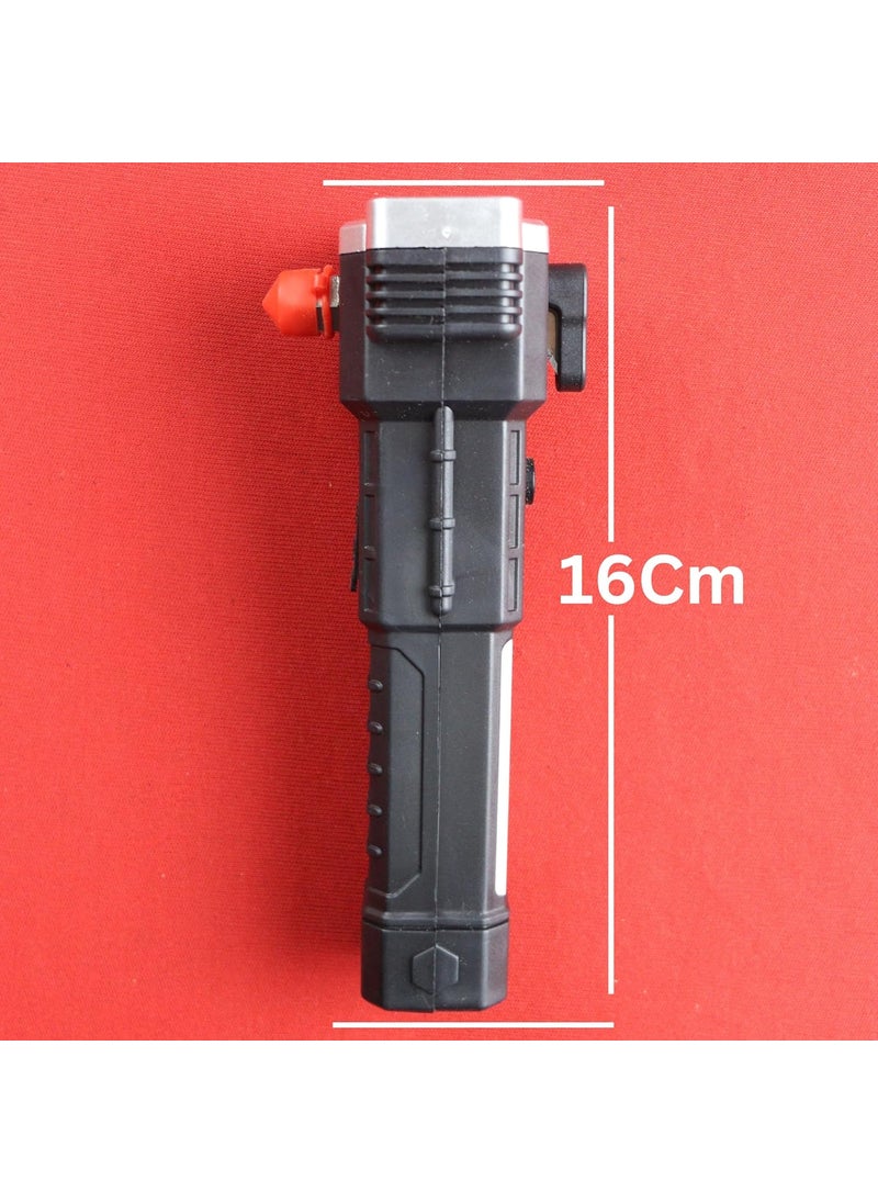 NK TRADERS - NK TRADERS Rechargeable Torch LightLED 3W Torch FlashlightLong Distance Beam Range Car Rescue Torch with Hammer Window Glass and Seat Belt Cutter Built - Image 1