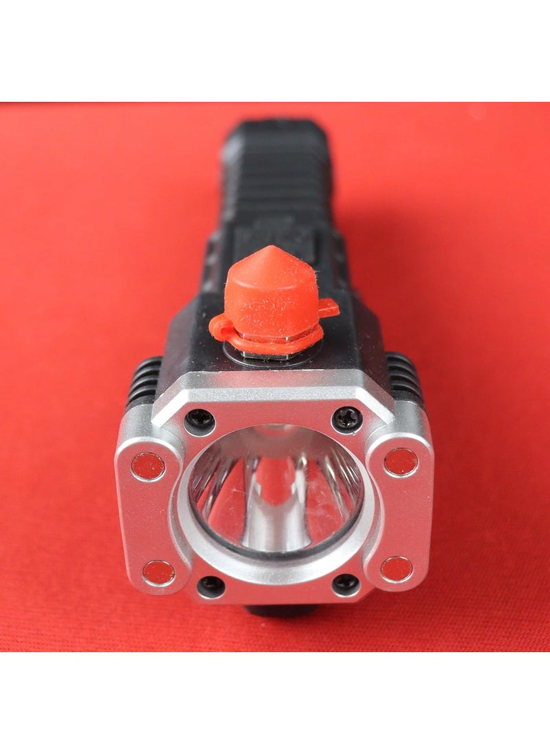 NK TRADERS - NK TRADERS Rechargeable Torch LightLED 3W Torch FlashlightLong Distance Beam Range Car Rescue Torch with Hammer Window Glass and Seat Belt Cutter Built - Image 1