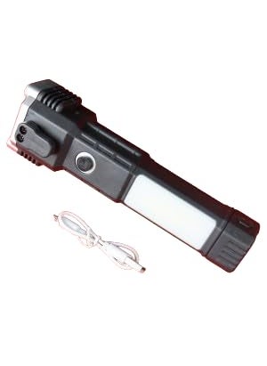 NK TRADERS - NK TRADERS Rechargeable Torch LightLED 3W Torch FlashlightLong Distance Beam Range Car Rescue Torch with Hammer Window Glass and Seat Belt Cutter Built - Image 1